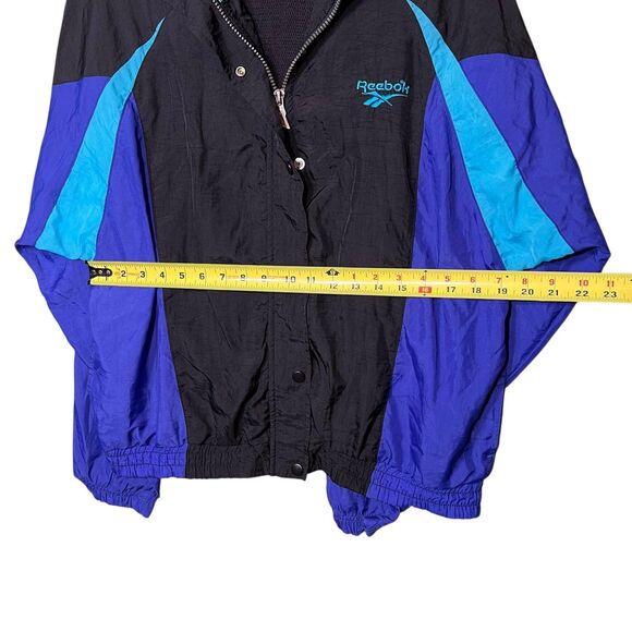 Vintage Reebok Jacket Womens Large Black Purple Blue Windbreaker 90s Track Coat - Picture 6 of 13